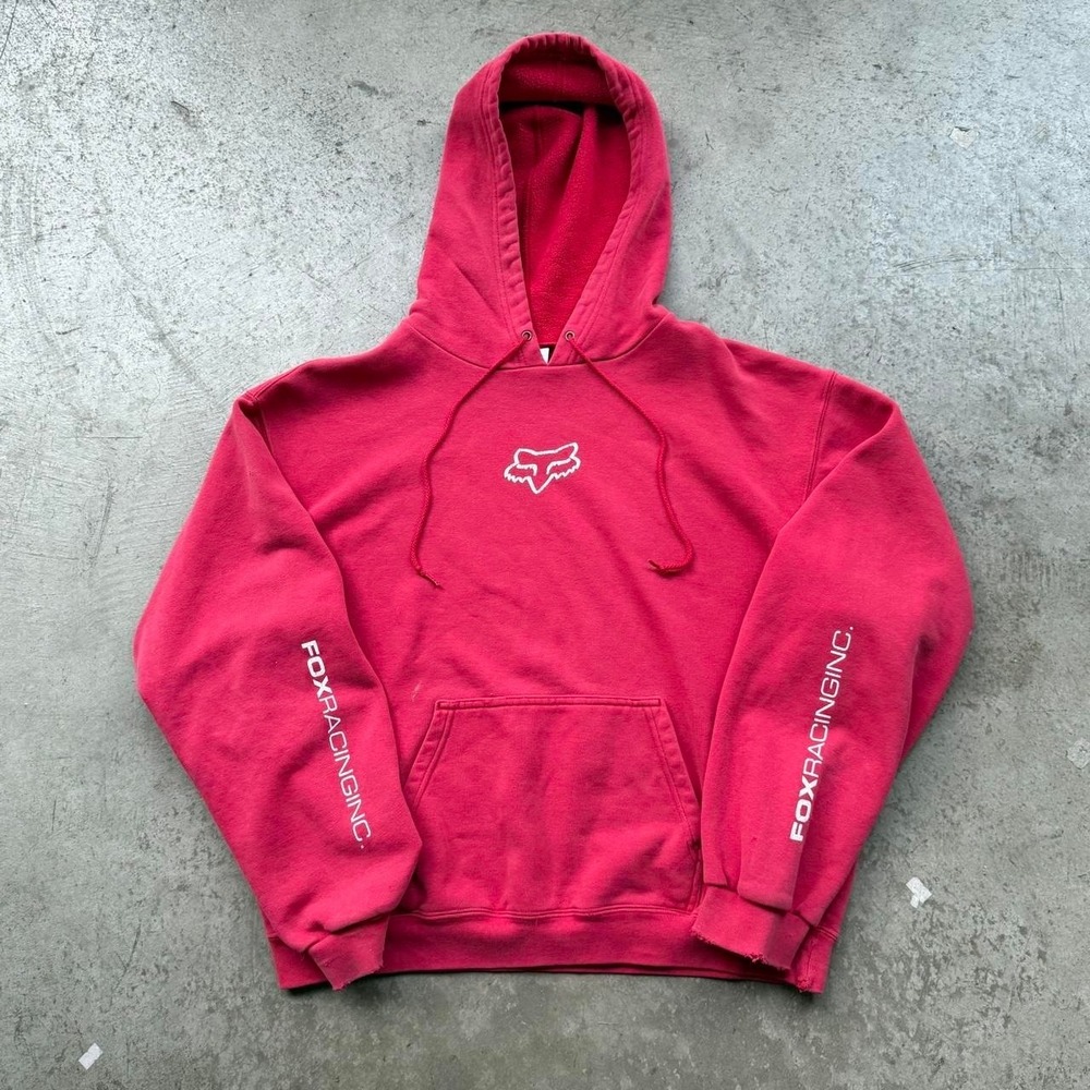 VTG Y2K Fox Racing Inc Hoodie Tri Hit Crimson Red Pullover Motorcross RARE Men's